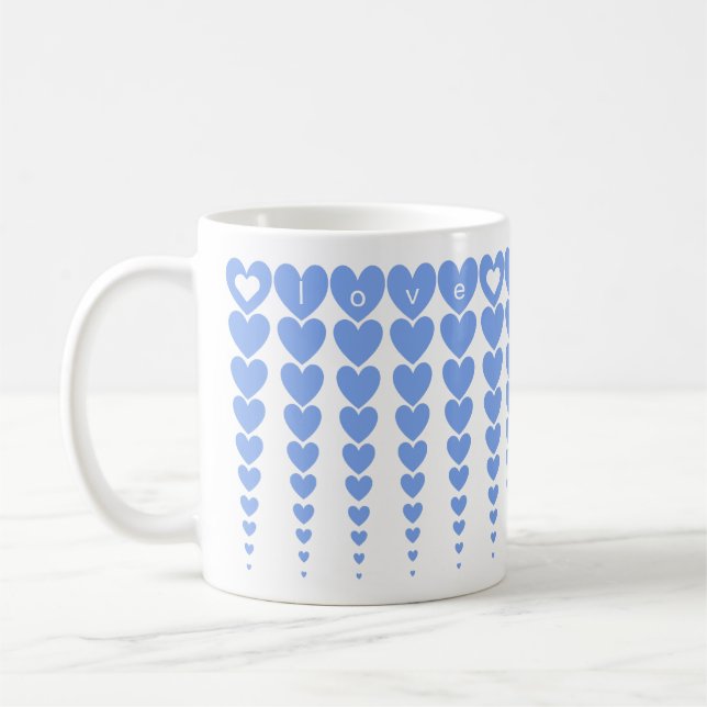 Caneca De Café Amor Elegante Personalizado Esperam Corações Azuis (Esquerda)