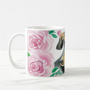 Caneca De Café Amor em Aquarela de um Dachshund com Rosas Pink