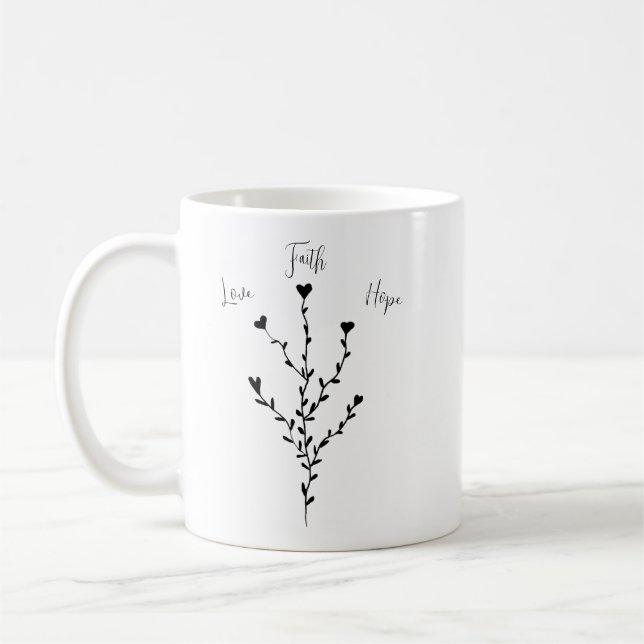 Caneca De Café Amor Fé Esperança em Branco (Esquerda)