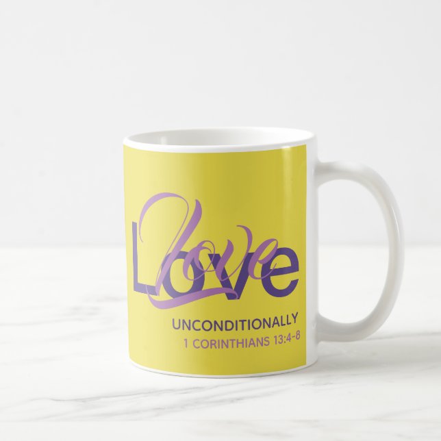 Caneca De Café AMOR INCONDICIONALMENTE Monograma amarelo-cristão (Direita)