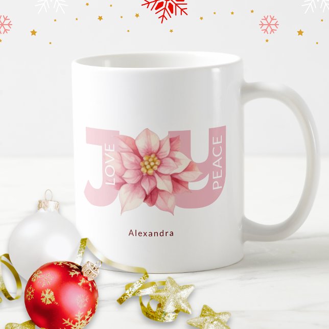 Caneca De Café Amor Joy Pink Poinsettia Natal (Criador carregado)