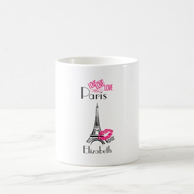 Caneca De Café Amor Paris com Torre Eiffel e Lábios Lipstick (Centro)