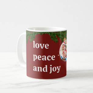 Caneca De Café Amor Paz Alegria Natal Família Foto Burgundy