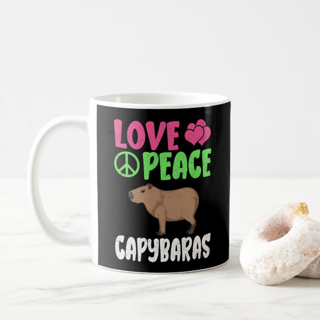Caneca De Café Amor Paz Capybaras Cutis Animais Capybara Lover (Com Donut)