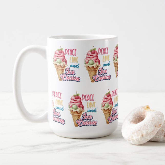 Caneca De Café amor pela paz e sorvete (Com Donut)