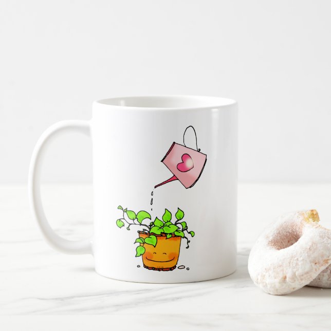 Caneca De Café Amor Regado, Planta Feliz em Casa (Com Donut)