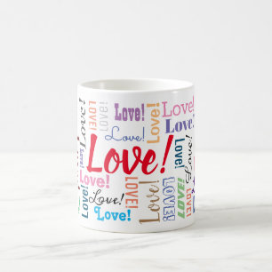 Caneca De Café “Amor!” Repetido Muitas Vezes, Personalize