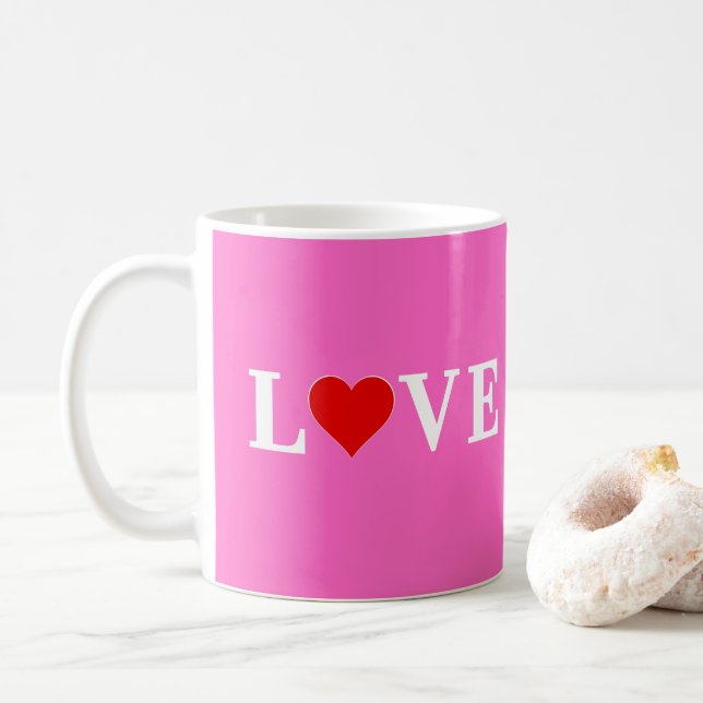 Caneca De Café AMOR Rosa Elegante Romântico (Com Donut)