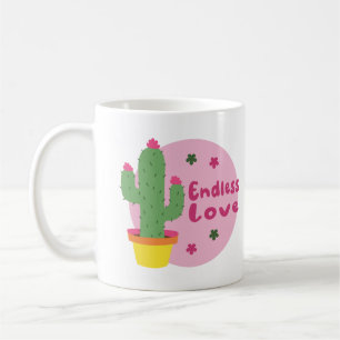 Caneca De Café Amor Sem Fim Cactus Verde Kawaii Com Texto Rosa
