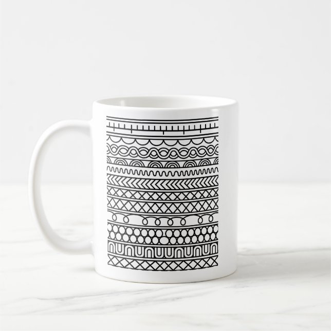Caneca De Café Amostra de Malha Boho Monocromática | Geométrico T (Esquerda)