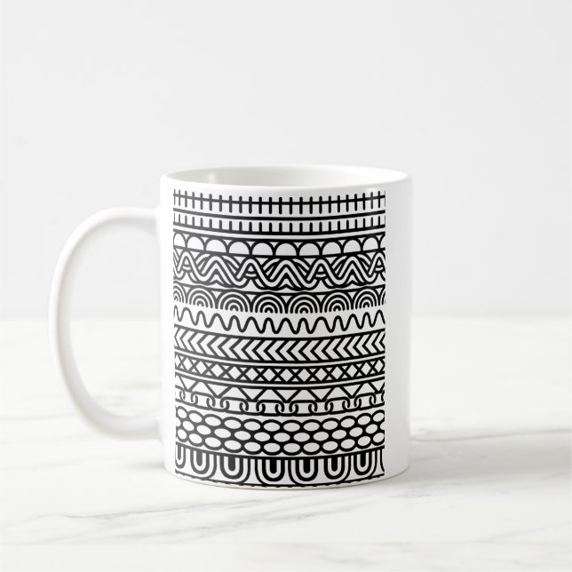 Caneca De Café Amostra de Malha Boho Monocromática | Geométrico T (Esquerda)