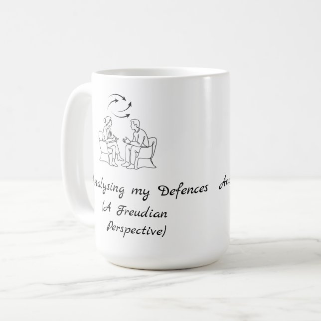 Caneca De Café Analisando Minhas Defesas Terapia Divertida de Aco (Frente Esquerda)