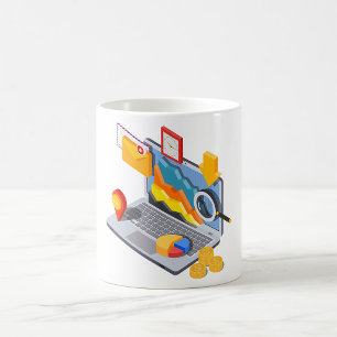 Caneca De Café Análise de Dados Empresariais Isométricos para Lap