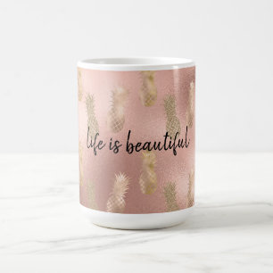 Caneca De Café Ananás Dourados Rosa-Glama