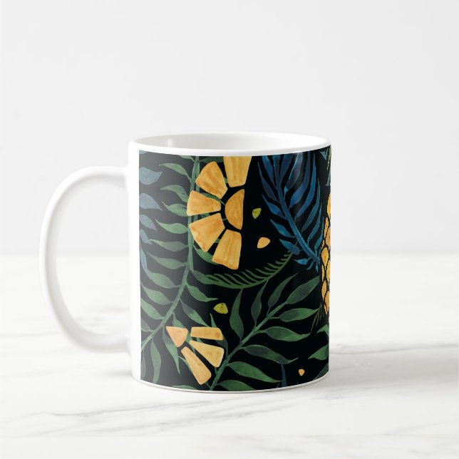 Caneca De Café Ananases, palmeiras: padrão tropical. (Esquerda)