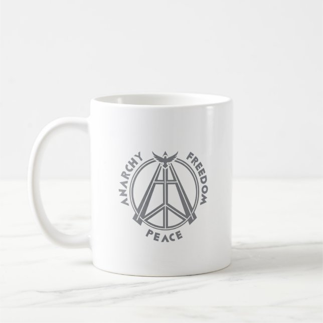 Caneca De Café Anarquia, Liberdade e Paz: Símbolo da Anarquia Mod (Esquerda)