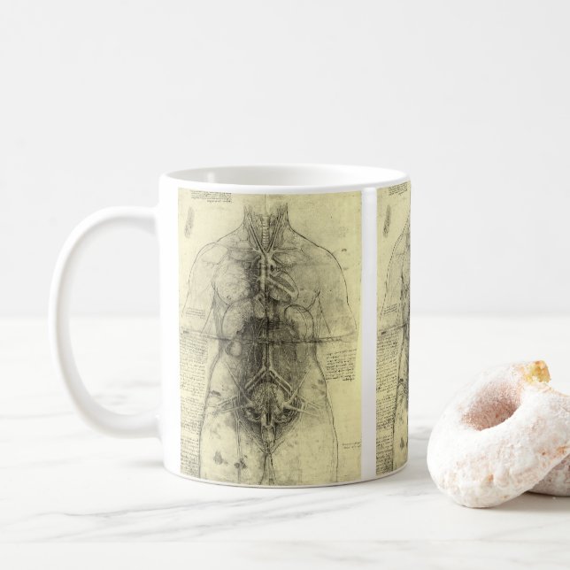 Caneca De Café Anatomia humana, mulher Torso por Leonardo da Vinc (Com Donut)