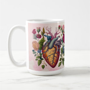 Caneca De Café Anatomia médica da Vintage, médico da flor do cora