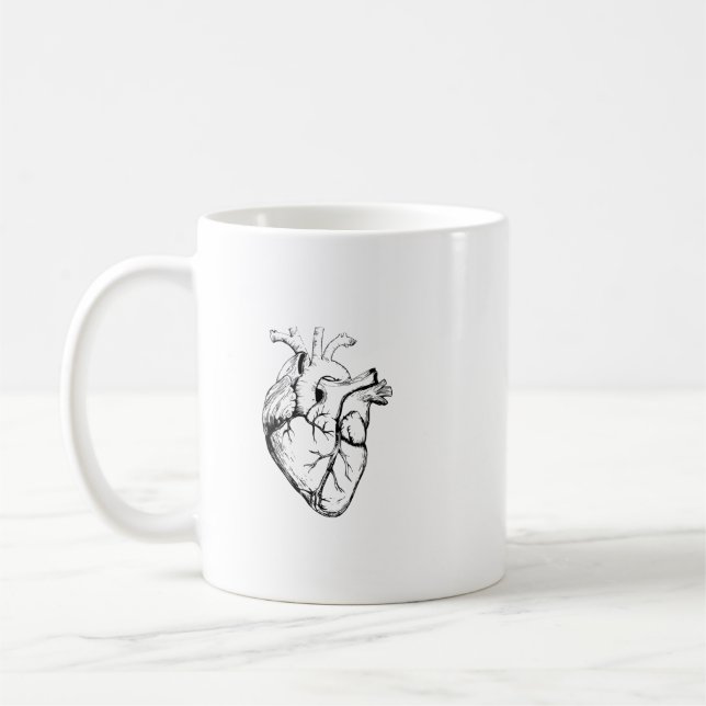 Caneca De Café Anatomical Heart Vintage Line Art (Esquerda)