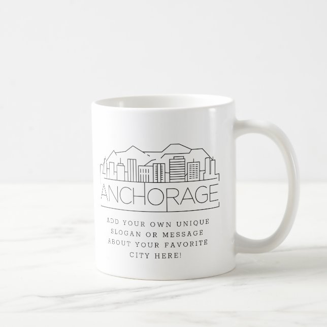 Caneca De Café Anchorage Estilizado Skyline | Slogan Personalizad (Direita)