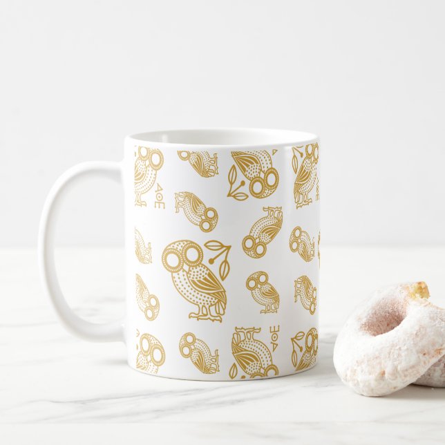 Caneca De Café Ancient Greek Athenian Owl Pattern  (Com Donut)
