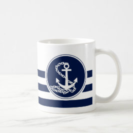 Caneca De Café Âncora Azul E Branca De Estilo Náutico, Marinheiro