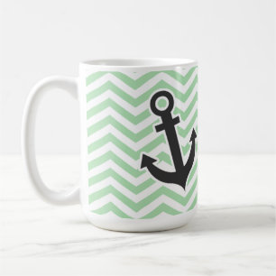 Caneca De Café Âncora bonito no Celadon retro Chevron; ziguezague