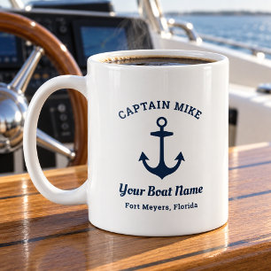 Caneca De Café Âncora Capitão Nome do Barco Marinha Náutica