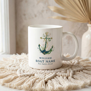 Caneca De Café Âncora de Aquarela Náutica Personalizada