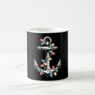 Caneca De Café Âncora de Natal Luzes de Natal Náutico Vela