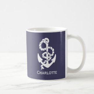 Caneca De Café Âncora E Corda Náuticas, Azul E Branco