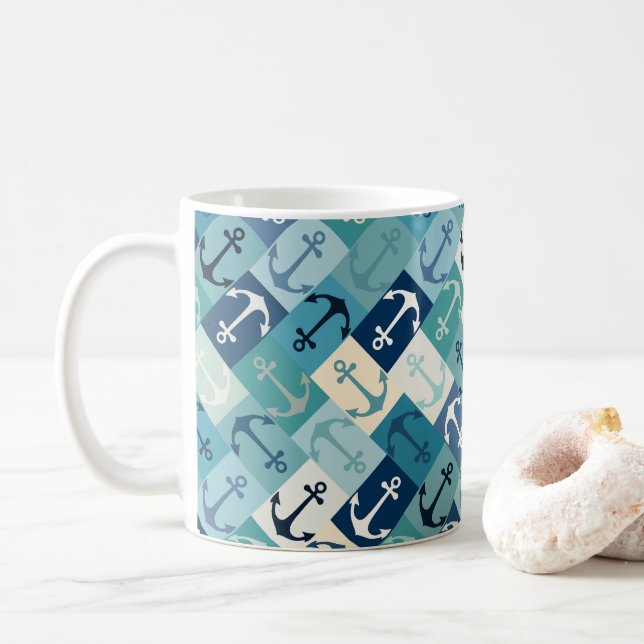 Caneca De Café âncora espinha de peixe azul (Com Donut)