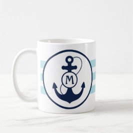 Caneca De Café Âncora náutica azul do Aqua