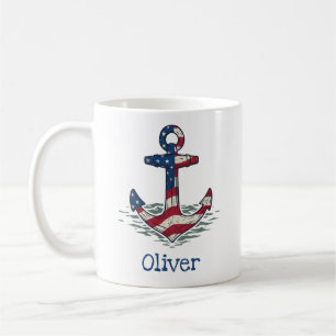 Caneca De Café Âncora Náutica com Bandeira Americana