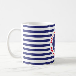 Caneca De Café Âncora Náutica Projeto Azul Marinho com Faixa Bran