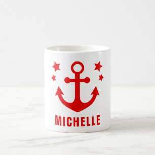 Caneca De Café Âncora Vermelha Clipart Náutico & Estrelas 