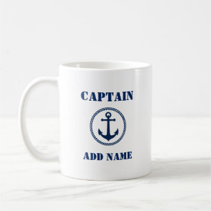 Caneca De Café Ancorador do Mar Azul Capitão Adicionar Nome ou N
