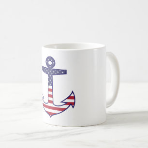 Caneca De Café Ancoragem de bandeira americana patriótica náutica