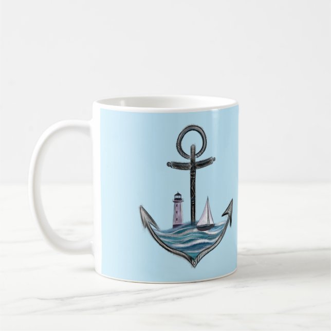 Caneca De Café Ancoragem e farol (Versão 1) (Esquerda)