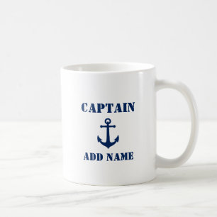 Caneca De Café Ancoragem Vintage Capitão Adicionar Nome ou Nome 