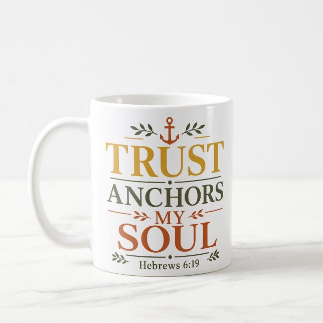 Caneca De Café Âncoras de Confiança Minha Alma Texto Cristão Esté (Esquerda)
