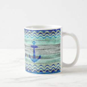 Caneca De Café Âncoras de decoração costeira azuis Marinho