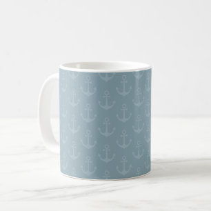Caneca De Café Âncoras Tonais em Azul Cinza Claro