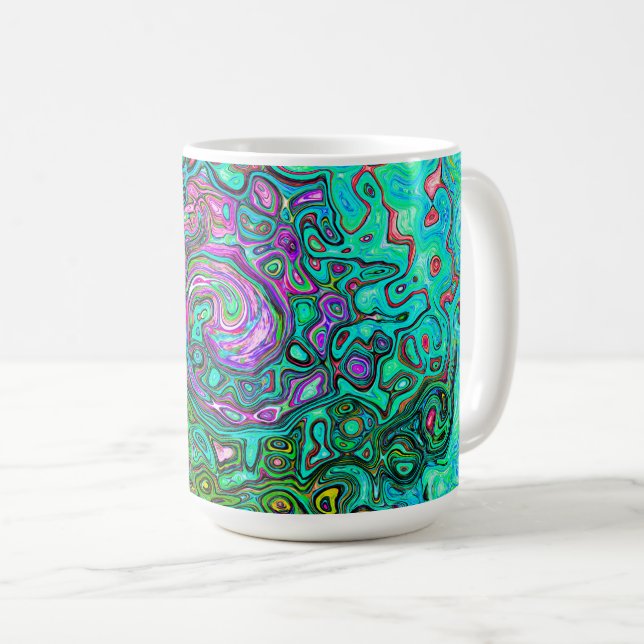 Caneca De Café Anel Abstrato Retro Líquido Aquamarine Groovy (Frente Esquerda)