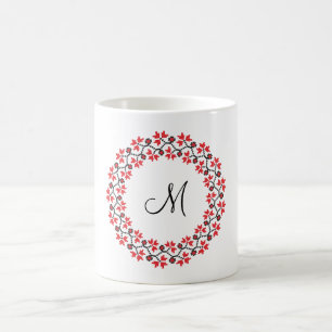 Caneca De Café Anel de flor vermelha Monograma personalizado inic