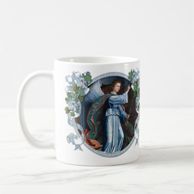 Caneca De Café Angel Gabriel Virgin Mary Annunciation Floral (Esquerda)