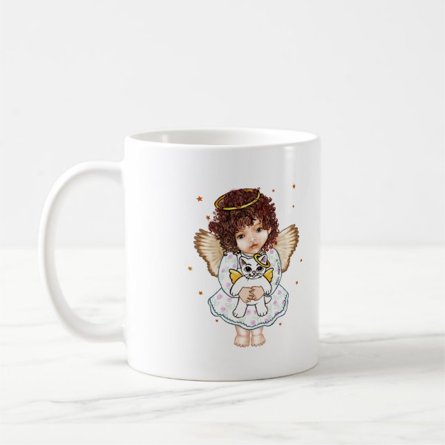 Caneca De Café Angel Holding Cat (Esquerda)