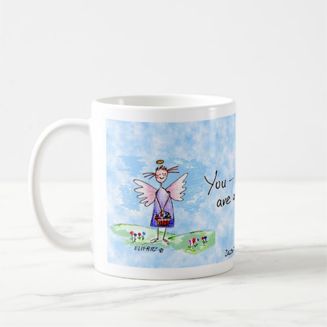Caneca De Café Angel Watercolor Que Desenha Azul Púrpura E Verde (Esquerda)