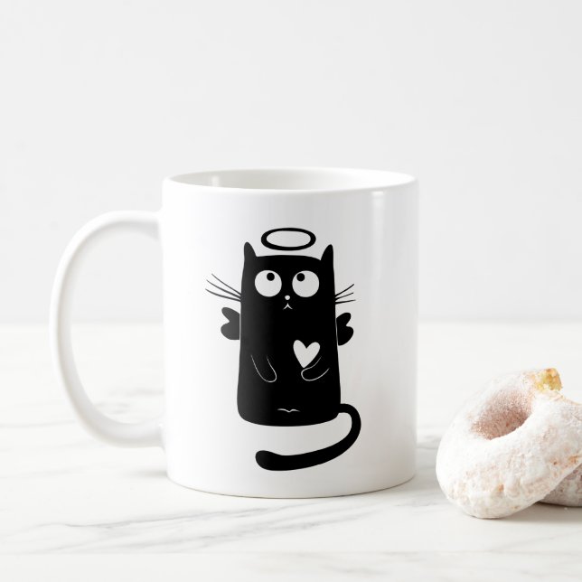 Caneca De Café Angélica Gatinho Preta (Com Donut)