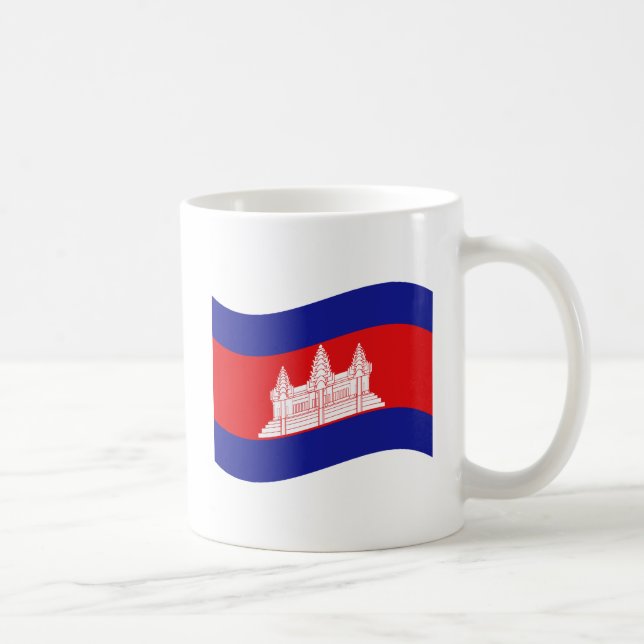 Caneca De Café Angkor Wat Cambodian Flag Wave (Direita)
